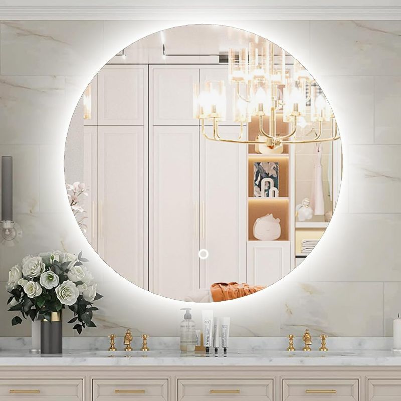 Photo 1 of Led Mirror for Bathroom 24 Inch, Backlit Vanity Bathroom Mirror with Lights, Smart Dimmable Touch, 3 Color Modes, Shatter-Proof, Round
