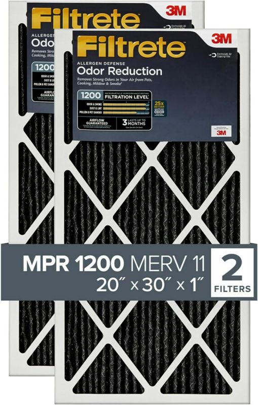 Photo 1 of Filtrete 20x30x1 Air Filter, MPR 1200, MERV 11, Allergen Defense Odor Reduction 3-Month Pleated 1-Inch Air Filters, 2 Filters
