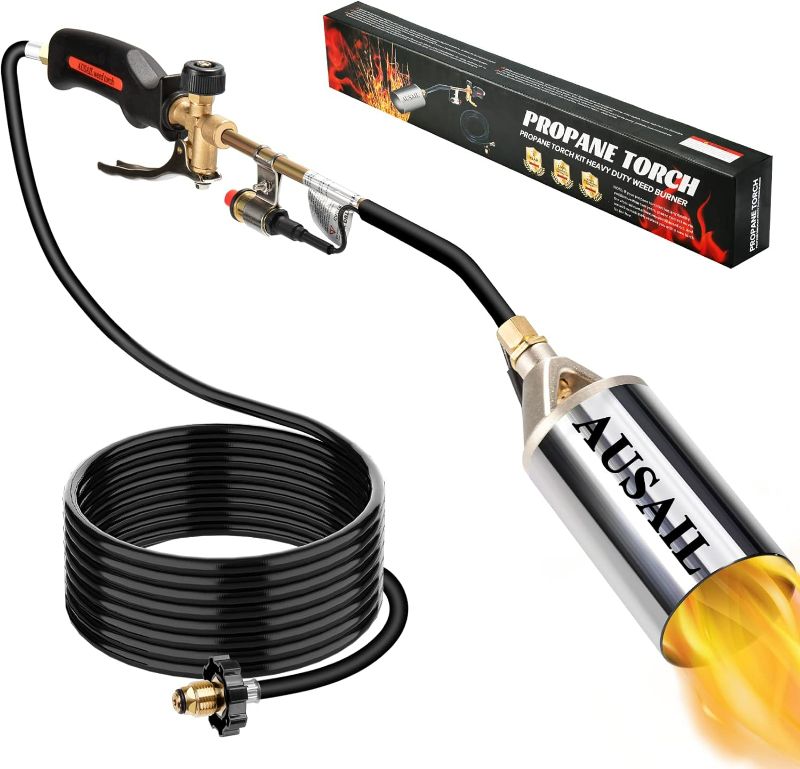 Photo 1 of Propane Torch Weed Burner,Blow Torch,Heavy Duty,High Output 1,200,000 BTU,Flamethrower with Turbo Trigger Push Button Igniter and 10 FT Hose for Roof Asphalt,Ice Snow,Road Marking,Charcoal
