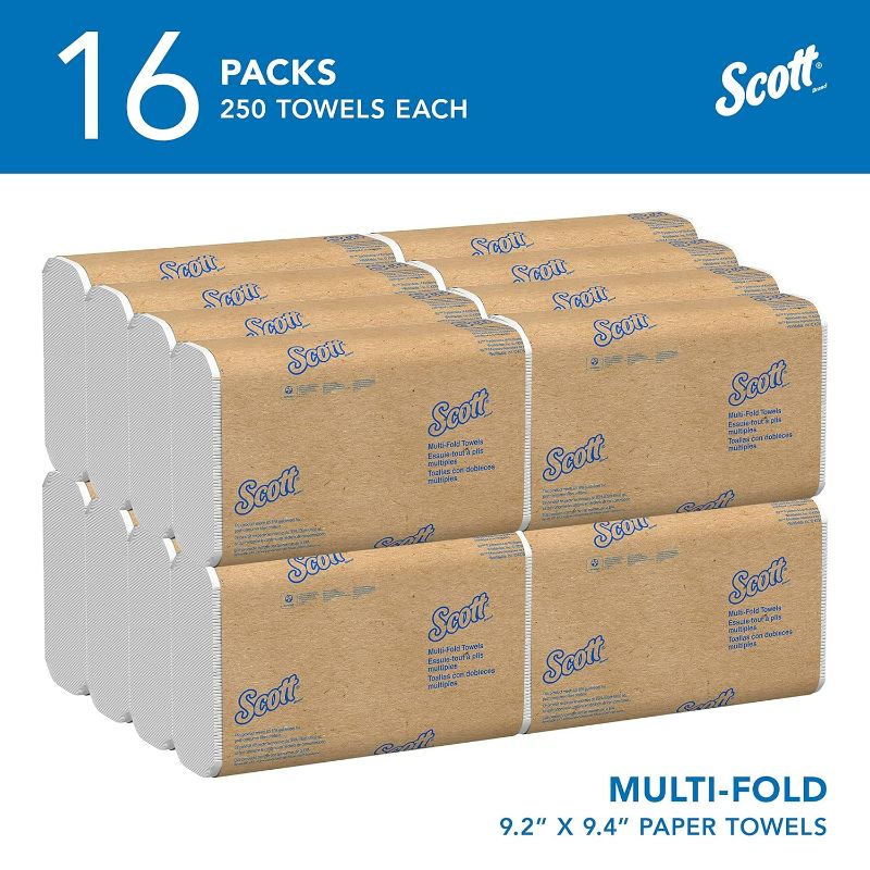 Photo 1 of Scott® Multifold Paper Towels (01840), with Absorbency Pockets™, 9.2" x 9.4" sheets, White, Compact Case for Easy Storage, (250 Sheets/Pack, 16 Packs/Case, 4,000 Sheets/Case)
