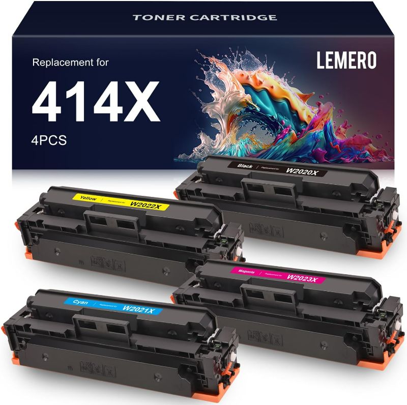 Photo 1 of 414X Toner Cartridges 4 Pack High Yield (with Chip) Remanufactured Replacement for HP 414X Toner Cartridge 414A W2020X for Laserjet Pro MFP M479fdw M454dw M479fdn M454dn M479dw Printer
