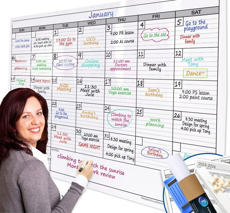 Photo 1 of Dry Erase Monthly Extra Large White board Calendar for Wall, 38" by 50", Jumbo Laminated Erasable One Month Whiteboard Calendar, Huge Oversized Blank 30-Day Poster with Lines and Squares
