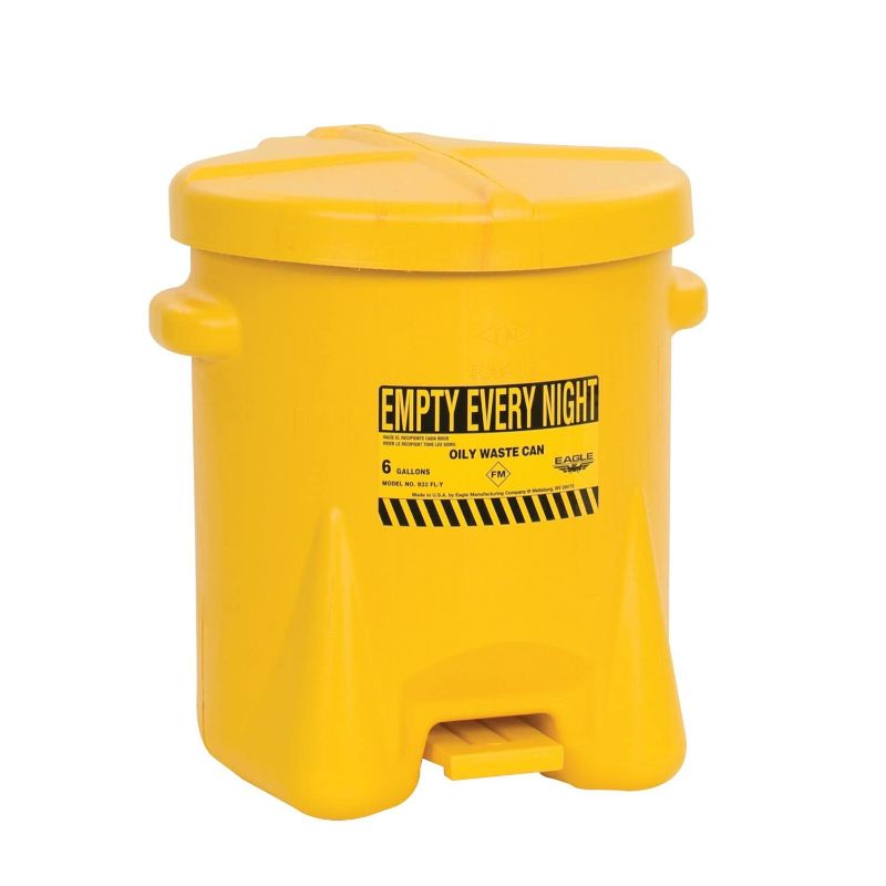 Photo 1 of Eagle 933FLY Oily Waste Polyethylene Safety Can with Foot Lever, 6 Gallon Capacity, Yellow
