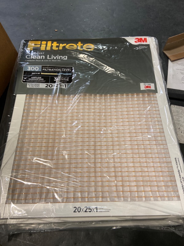 Photo 3 of Filtrete 20x25x1 Air Filter, MPR 300, MERV 5, Clean Living Basic Dust 3-Month Pleated 1-Inch Air Filters, 6 Filters 20x25x1 White