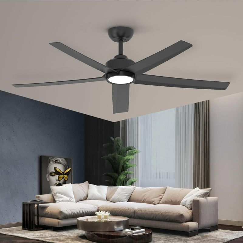 Photo 1 of Ocioc Ceiling Fans With Lights, 52 Inch Black Ceiling Fan With Light And Remote Control, 3CCT, Quiet DC Motor, 5 Blades Modern Ceiling Fan For Living Room Farmhouse Bedroom
