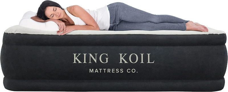 Photo 1 of King Koil Pillow Top Plush Queen Air Mattress With Built-in High-Speed Pump Best For Home, Camping, Guests, 20" Queen Size Luxury Double Airbed Adjustable Blow Up Mattress, Waterproof, 1-Year Warranty
