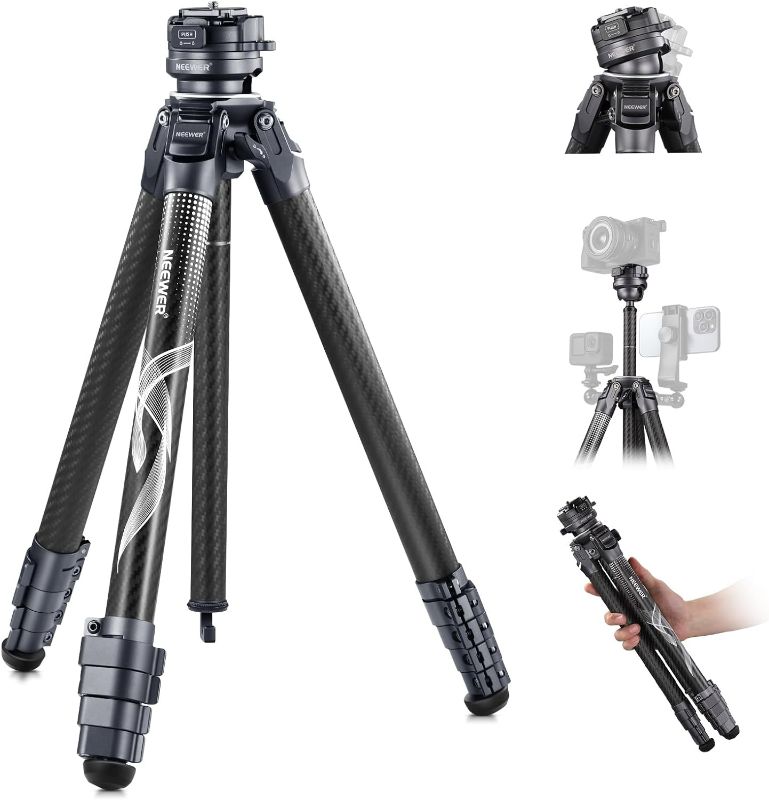 Photo 1 of NEEWER LITETRIP LT32 62" Travel Tripod Carbon Fiber with ±15° Leveling 360° Panorama Head, Detachable Center Axis, Fast Flip Buckle, Arca QR Plate Compatible with Peak Design Capture V3, (Former TP62)
