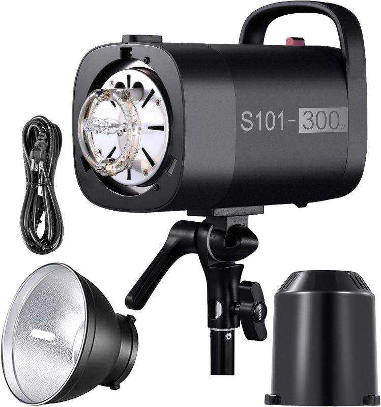 Photo 1 of NEEWER S101-300W Strobe Flash Light with 9 Levels 150W Modeling Lamp, 300Ws GN58 5600K with Standard Bowens Mount Reflector, S1/S2 Mode Silent Fan for Photography Studio, Portrait Product Shooting
