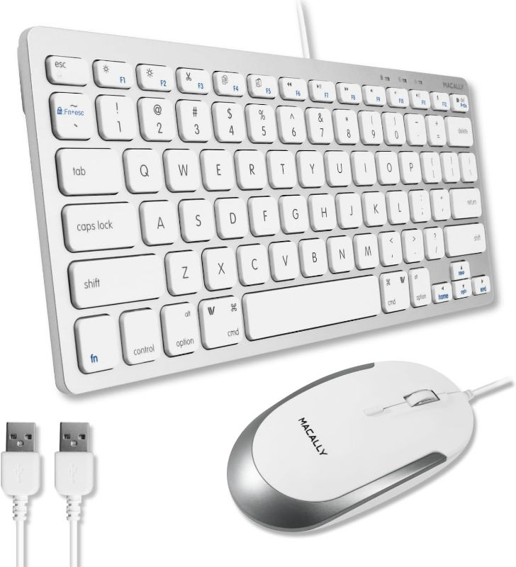 Photo 1 of Macally USB Wired Keyboard and Mouse Combo for Mac and PC - Compatible Apple Keyboard and Mouse - Save Space with a Compact Small Mac Keyboard and Mouse for MacBook Pro/Air, iMac, Mac Mini/Pro
