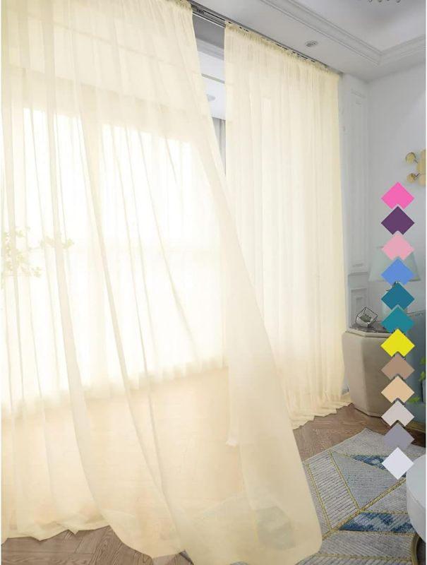 Photo 1 of Window Light Yellow Sheer Curtains 84 Inches Long 2 Panels Sheer Curtain Basic Rod Pocket Panel for Bedroom Children Living Room Yard Kitchen
