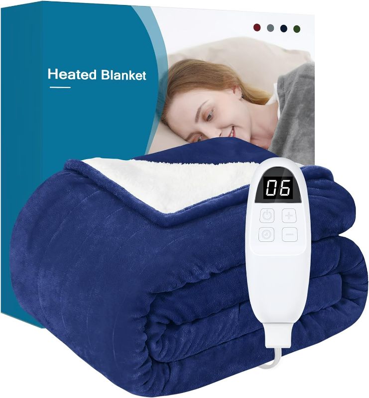 Photo 1 of Heated Blanket Electric Full Size - Machine Washable Soft Flannel Electric Blanket, Heating Blanket Fast Heating with 10 Timer Setting, 6 Heating Levels & LED Display(72''x84'', Blue)
