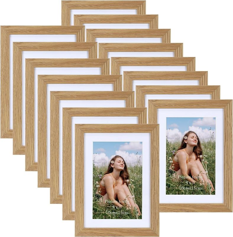 Photo 1 of EYMPEU 4x6 Picture Frames Oak Wood Grain Wood Set of 15, Display Multi 4x6 Photos with Mat , Bulk Matted 4x6 Frames for Wall or Table Top

