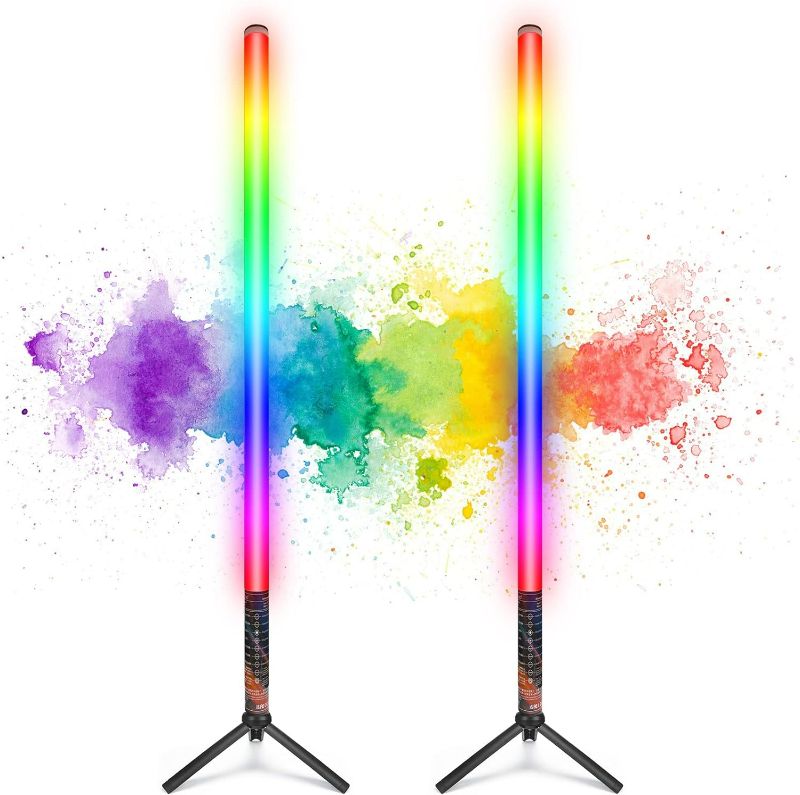 Photo 1 of LUXCEO 2Pack RGB Tube Light Bar with Light Stand, Battery Powered LED Video Light Wand Stick for DJ Lighting, Dance Club and Photography Lighting (2.8Ft)
