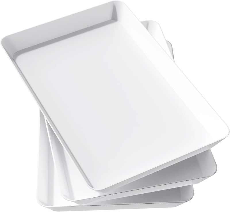 Photo 1 of Lifewit Serving Tray Plastic for Party Supplies, 15" x 10" Platters for Serving Food, 3 pcs Christmas White Reusable Tray for Veggie, Snack, Fruit, Cookies, Desserts in Kitchen/Pantry Organization
