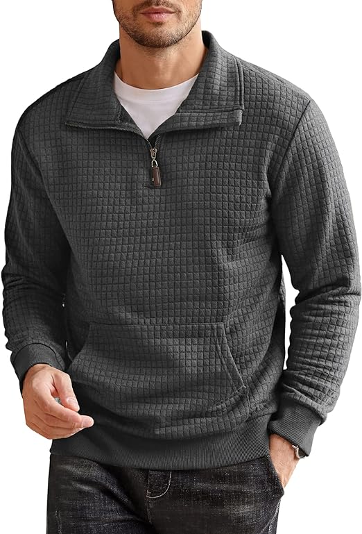 Photo 1 of X-Large COOFANDY Men's Quarter Zip Sweatshirt Long Sleeve Casual Waffle Knit Pullover with Pocket
