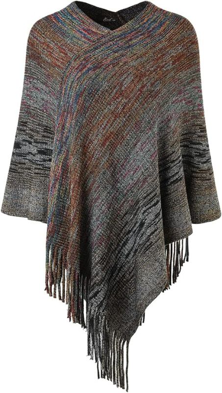 Photo 1 of Large/XL Ferand Women's Multicolor Poncho Sweater Versatile Wrap Shawl with Fringes
