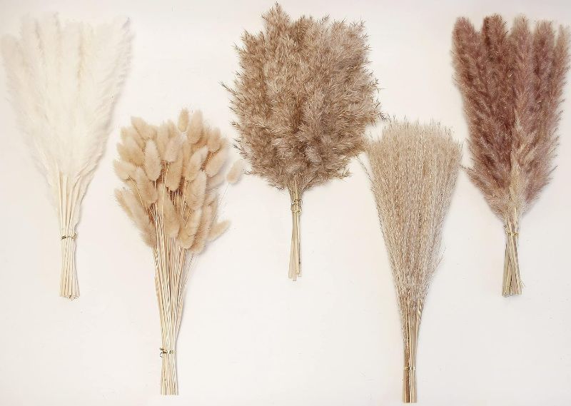Photo 1 of Natural Dried Pampas Grass Decor, 110 PCS Pampas Grass Contains White Bunny Tails Dried Flowers, Artificial Flowers for Bathroom Decor, Bathroom Wall Decor, Office Decor and Baby Shower Decorations
