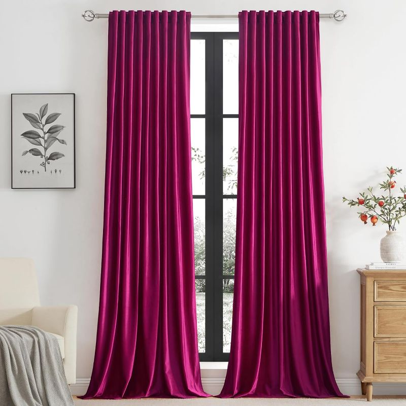 Photo 1 of PRIMROSE Hot Pink Velvet Curtains 96 inch Long for Living Room,Set of 2 Panels Blackout Rod Pocket Back Tab Window Treatment Room Darkening Heavy Decorative Curtains Drapes for Bedroom
