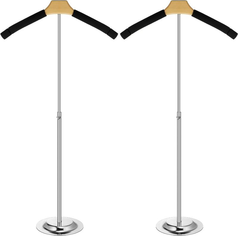 Photo 1 of Qunclay Adjustable T Shirt Display Flexible Shoulder Stand Shirt Rack Portable Hanging Black Metal Clothes Hanger Rack for Clothing Garment Coat Retail Vendor, Height 16-27.9 Inch (2 Pcs)
