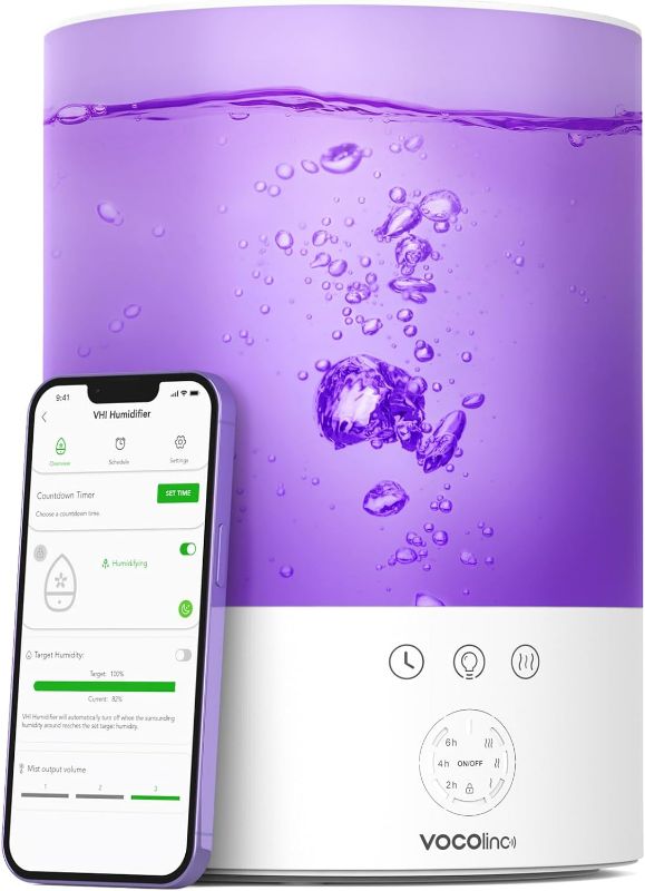 Photo 1 of VOCOlinc 2.5L Cool Mist Humidifiers for Bedroom, Smart Humidifier with Auto-target, 16 Million Color, Humidifier for Plants Baby, Work with Apple HomeKit Home, Alexa, Google
