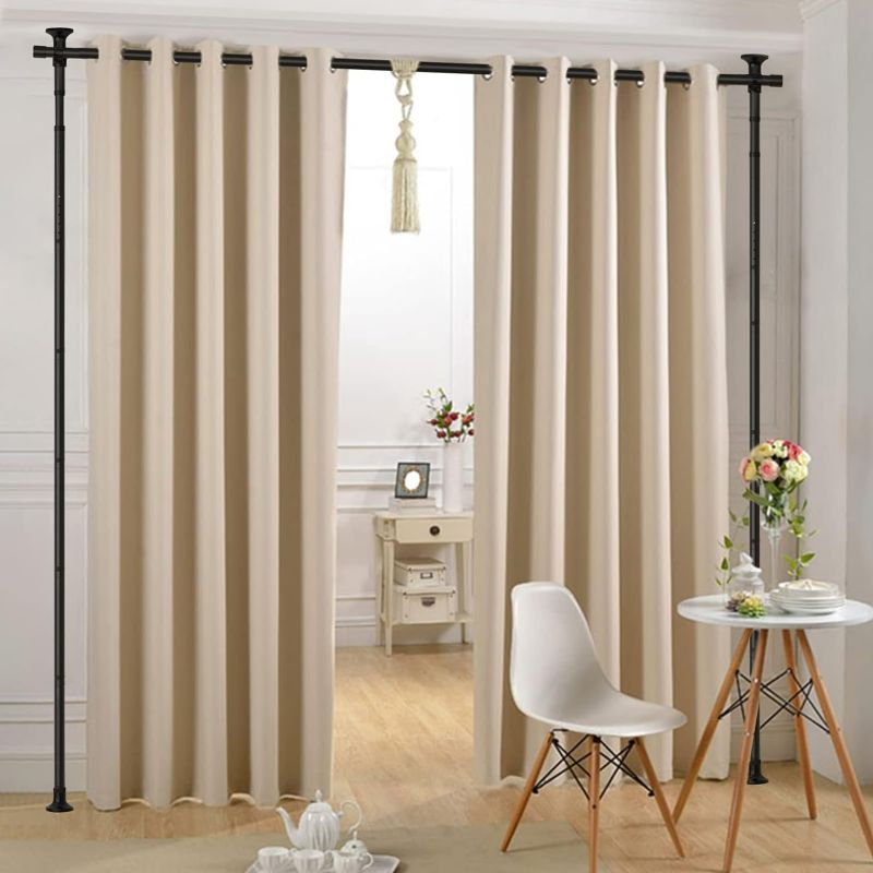 Photo 1 of Room Divider, No Drilling Curtain Rod for Room Separation, 4-10ft (H) 28-70inch(W) Adjustable Heavy Duty Floor to Ceiling Room Partitions Divders, Portable Hanging Dividers Space Separator Matt Black
