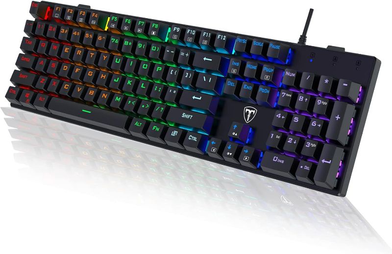 Photo 1 of RisoPhy Mechanical Gaming Keyboard, RGB 104 Keys Ultra-Slim LED Backlit USB Wired Keyboard with Blue Switch, Durable Abs Keycaps/Anti-Ghosting/Spill-Resistant Computer Keyboard for PC Mac Xbox Gamer
