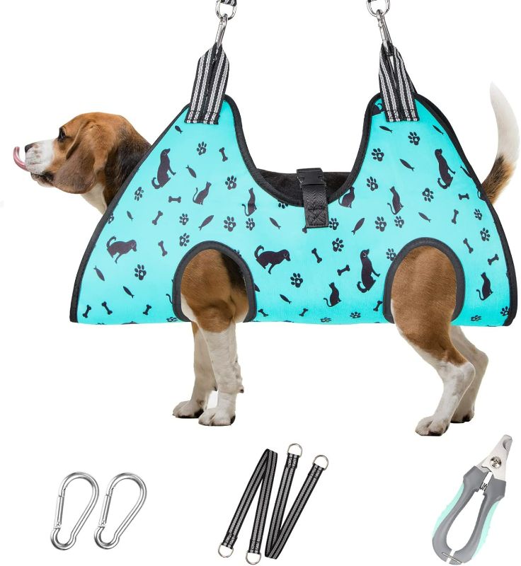 Photo 1 of Dog Grooming Hammock - Pet Harness for Grooming Nail Trimming (M 40lb), Dog Sling for Nail Clipping, Dog Hanging Holder for Cutting Nail with Nail Clippers
