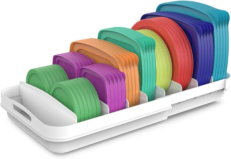 Photo 1 of EVERIE Extendable Food Container Lid Organizer for 12'' Deep Cabinets, Adjustable Length 13.4" - 20.5"