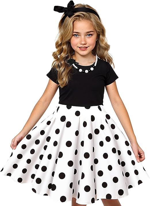 Photo 1 of 6T Years Tao-Ge Christmas Dresses for Girls Vintage Dress 50s 1950 Outfit Kids Girl Polka Dot Flower Holiday Party Dress
