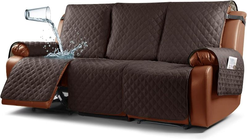 Photo 1 of Waterproof Recliner Sofa Cover 1-Piece Couch Covers for Reclining Couches Reclining Sofa Cover Washable Furniture Protector with Elastic Straps Pocket for Kids, Pets (Chocolate, 3 Seater)
