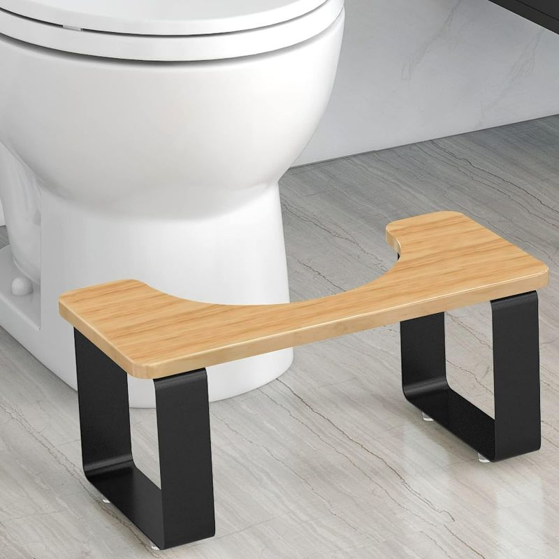 Photo 1 of 7" Squatting Toilet Stool, Bathroom Poop Stool for Adults, Wooden with Metal Potty Stool Anti-Slip, Brown and Black (Matte Black)
