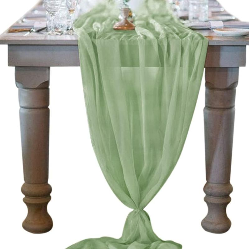 Photo 1 of Socomi 10ft Sage Green Chiffon Table Runner 29x120 Inches Wedding Runner Sheer Thanksgiving Christmas Bridal Shower Decorations

