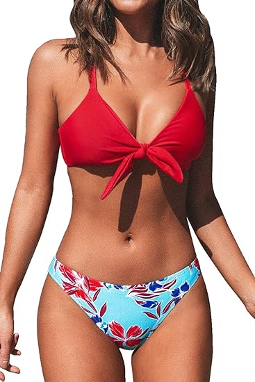 Photo 1 of Large CUPSHE Women's Two Piece Bikini Set Floral Print Knot Bunny Tie

