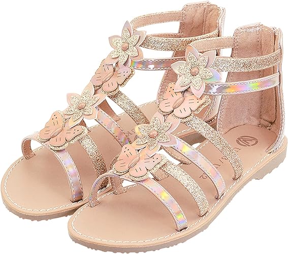 Photo 1 of Size 1 Girls Sandals Kids Gladiator Strappy Sandals with Zipper Butterfly Flower Glitter Cute Princess Shoes

