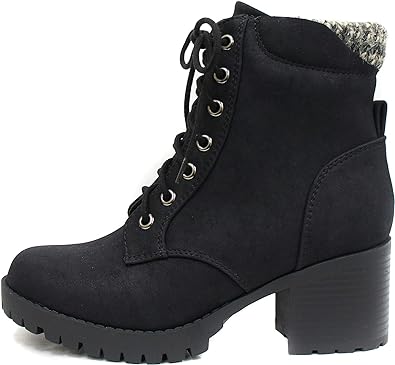 Photo 1 of 8.5 Soda Single Lug Sole Chunky Heel Combat Ankle Boot Lace up w/Side Zipper