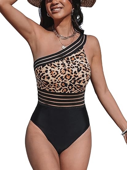 Photo 1 of Large CUPSHE Women's One Piece Swimsuits Bathing Suits One Shoulder Adjustable Straps Cutout Asymmetrical Swimwear Mesh
