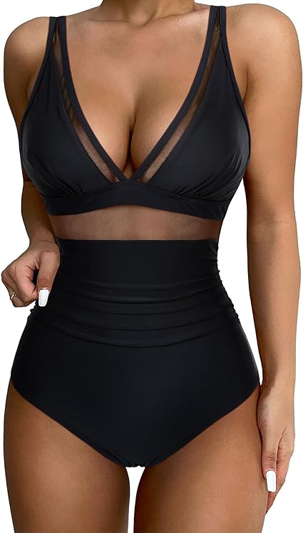 Photo 1 of Small SUUKSESS Women Sexy Mesh Tummy Control Swimsuit Push Up High Waisted Bathing Suit
