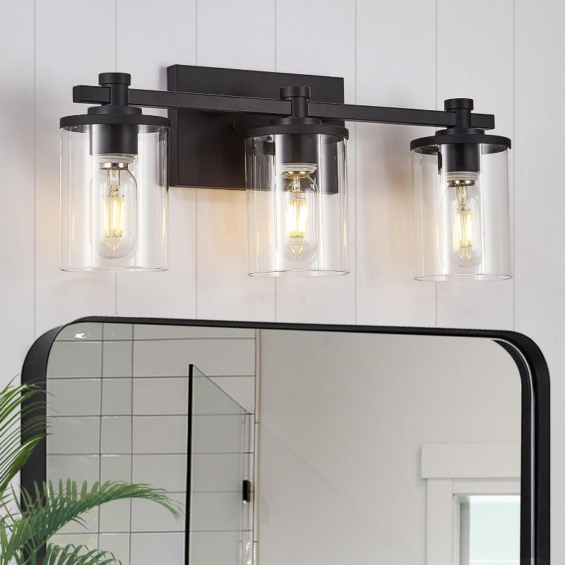 Photo 1 of Bathroom Vanity Light 4-Light, Black and Gold Bathroom Light Fixtures with Clear Glass Shade, Vintage Bathroom Vanity Lights, Modern Wall Sconce for Bathroom, Living Room, Hallway, Bedroom
