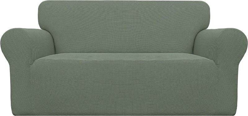 Photo 1 of Easy-Going Stretch Oversized Loveseat Slipcover 1-Piece Sofa Cover Furniture Protector Couch Soft with Elastic Bottom for Kids Polyester Spandex Jacquard Fabric Small Checks Greyish Green
