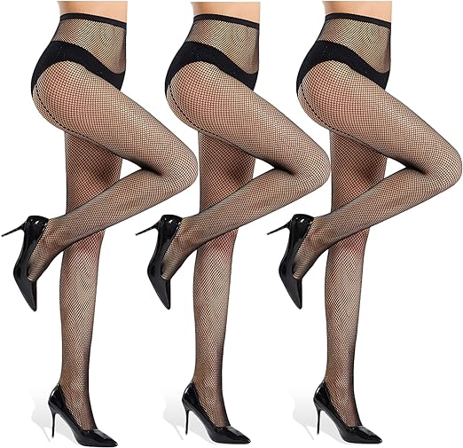 Photo 1 of (S) Sheer Patterned Fishnet Tights - 3 Pack Back Seam Lace Fish net Pantyhose High Waist, Hollow Mesh Stocking