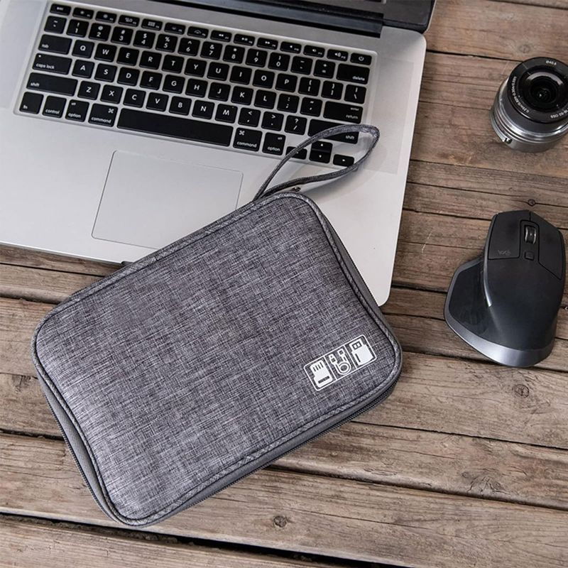 Photo 1 of Small Travel Cable Organizer Bag, Electronics Organizer Accessory Carrying Bag for Hard Drives, USB Sticks, Cable Storage, SD Card, Phone, Earphone, Waterproof Storage Bag, Compact Tech Bag, Grey
