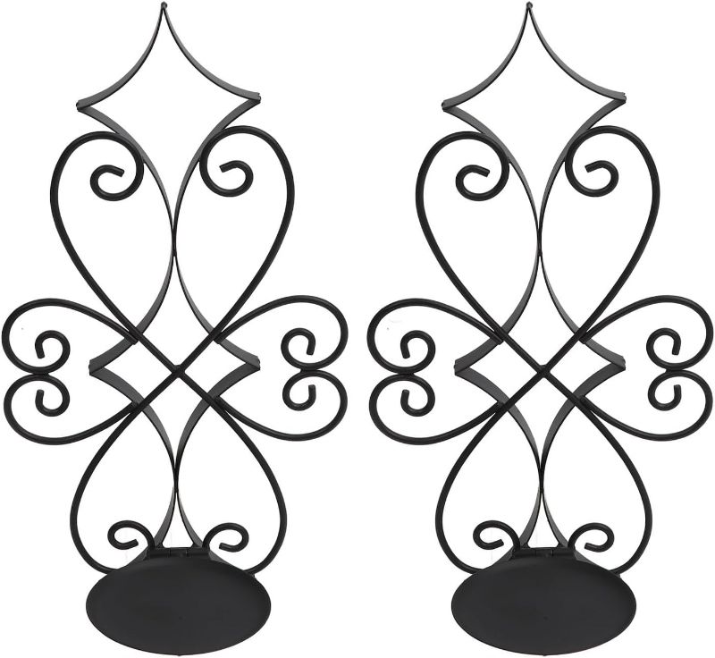 Photo 1 of Exquisite Black Iron Shape Wall Candle Sconces Holder Set, Foldable Tray Design, Easy Install Retro Hanging Sconces for Home Decor
