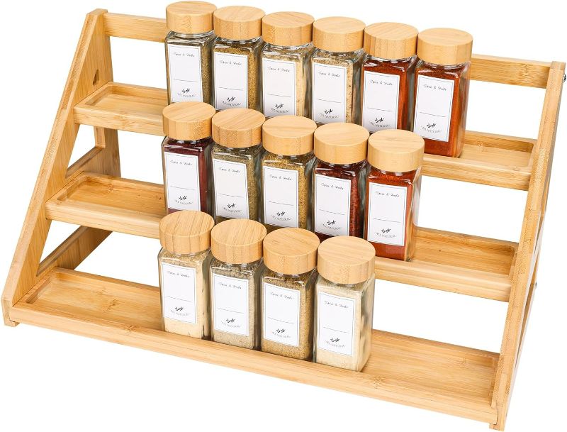 Photo 1 of Bamboo Tiered Spice Rack for Countertop Spice Organizer for Pantry Spice Shelf Organizer for Cabinet Spices Rack
