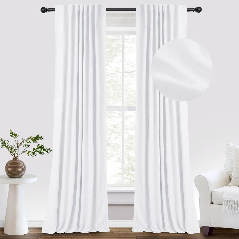 Photo 1 of INOVADAY 100% Blackout Curtains for Bedroom, Thermal Insulated Linen Blackout Curtains 102 Inch Length 2 Panels Set, Back Tab/Rod Pocket Room Darkening Curtains - Bright White W50”x L102”
