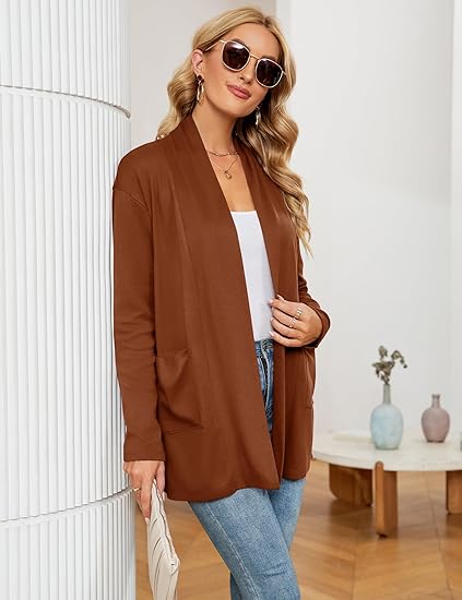 Photo 1 of Large Micoson Women's Long Sleeve Open Front Cardigan Casual Loose Lightweight Cardigans with Pockets
