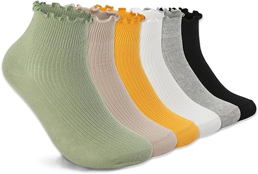 Photo 1 of Size 6-9 DarkCom Women Socks Ruffled Design,  Ankle Socks Super Soft Breathable Cool Frilly Socks For Mary Jane Shoes 6 Pairs
