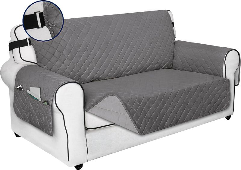 Photo 1 of PureFit Reversible Sofa Cover Water Resistant Loveseat Couch Cover, Machine Washable Furniture Cover with Non-Slip Foam and Adjustable Strap for Dogs, Pets (Loveseat, Gray/Light Gray)
