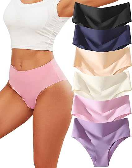 Photo 1 of XL FINETOO High Waisted Underwear for Women Seamless Panties Bikini High Cut No Show Sexy Cheeky Panties 6 Pack
