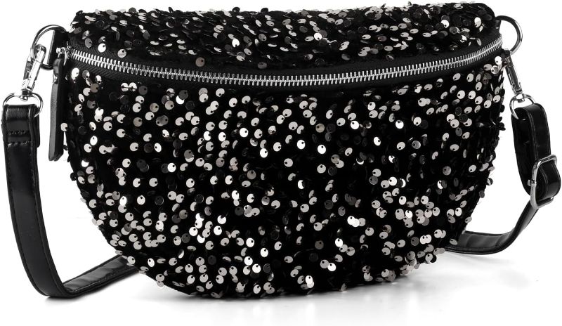 Photo 1 of Sparkly Sequin Fanny Packs Glitter Waist Bag with Adjustable Strap for Women Girls Unisex (Silvery)
