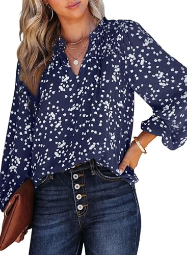 Photo 1 of XL Dokotoo Women's Casual V Neck Alicia Floral Print Smocked Long Sleeve Chiffon Blouses Bohemian Top Shirts
